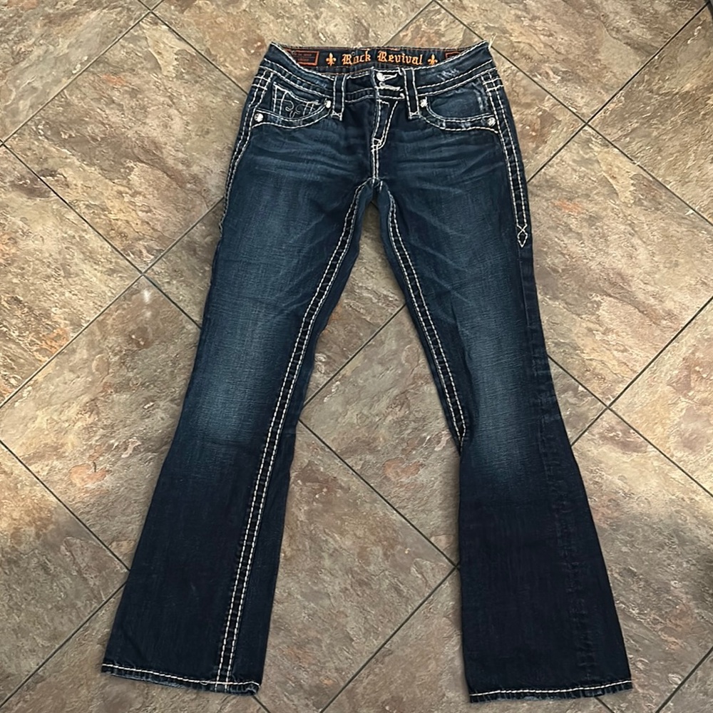 Rock Revival Blue Flare & Wide Leg Jeans with Contrast Stitching